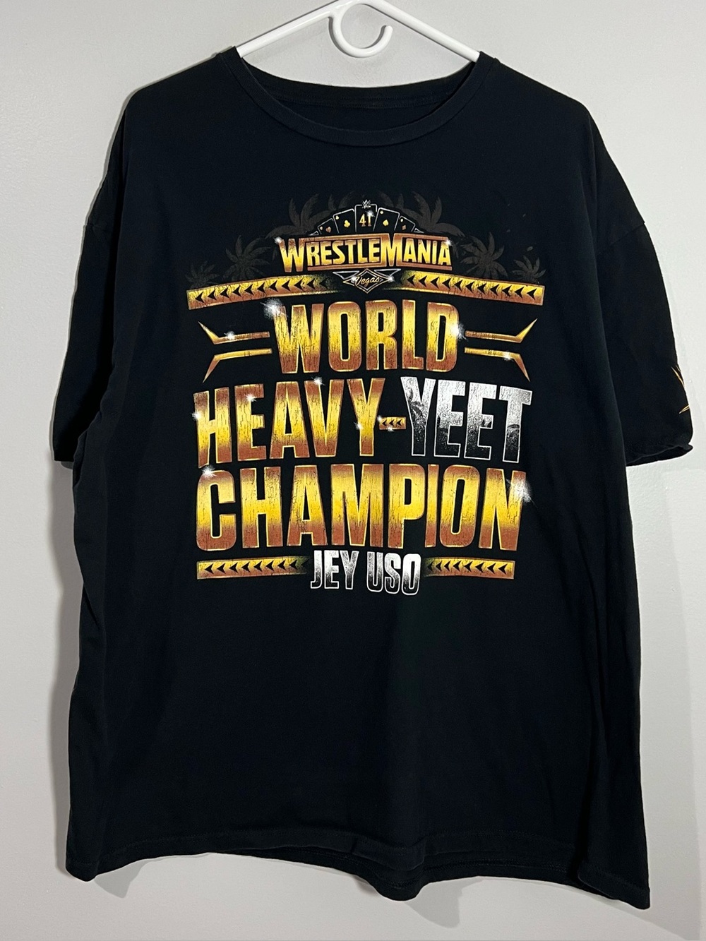 WWE Wrestlemania Jey Uso Yeet Champion Black Gold Short Sleeve T-Shirt Men’s XXL